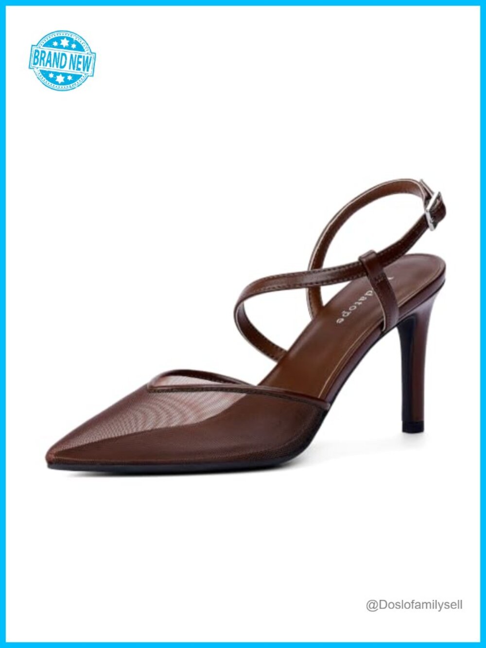 Womens Heels Ankle Strap Slingback Pumps Closed Toe Stiletto Faux Leather